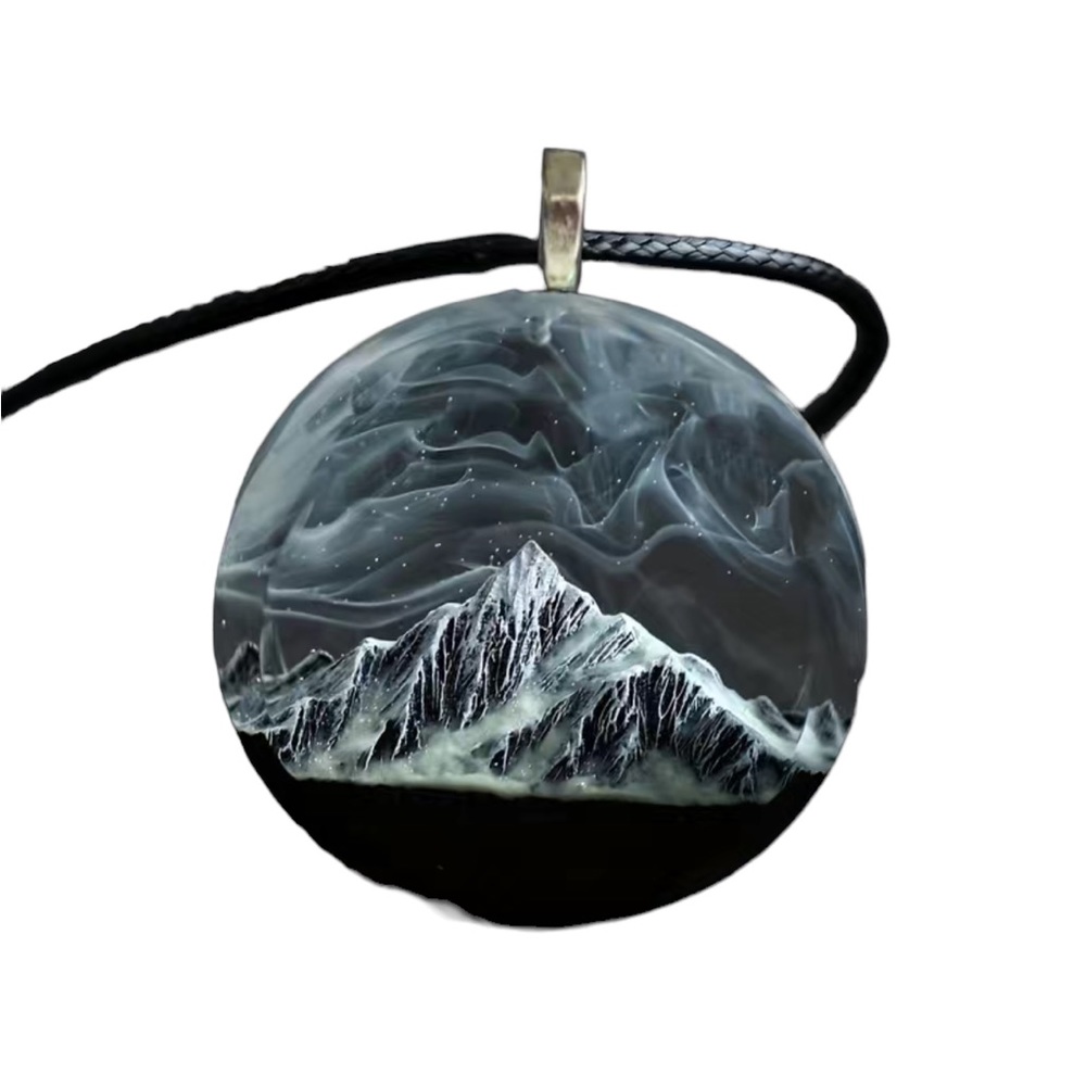 Cloudy Night Mountain Scene Pendant Necklace